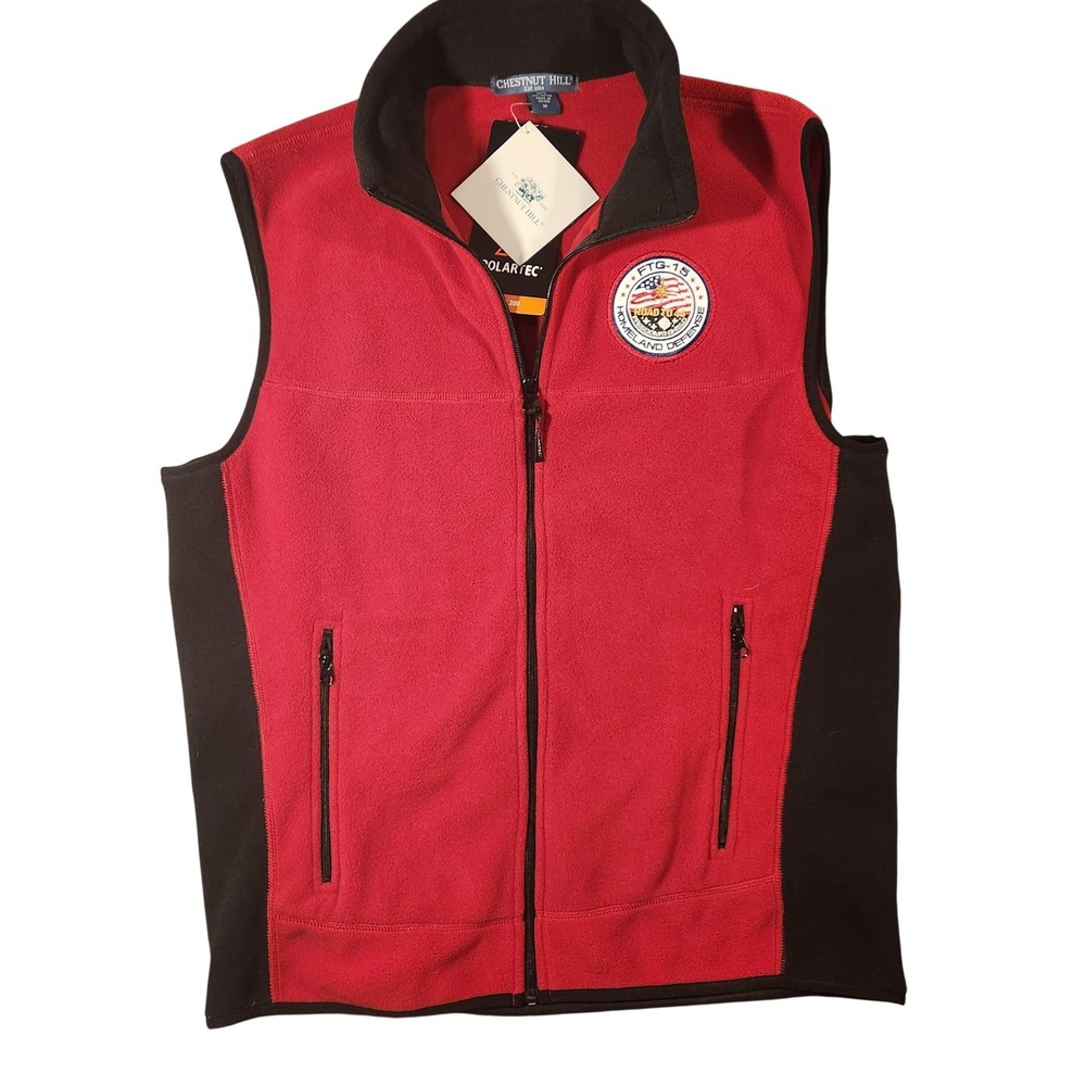 Chestnut Hill Vest Mens Medium Red Black Polartec Classic 200 Zip Fleece FTG-15